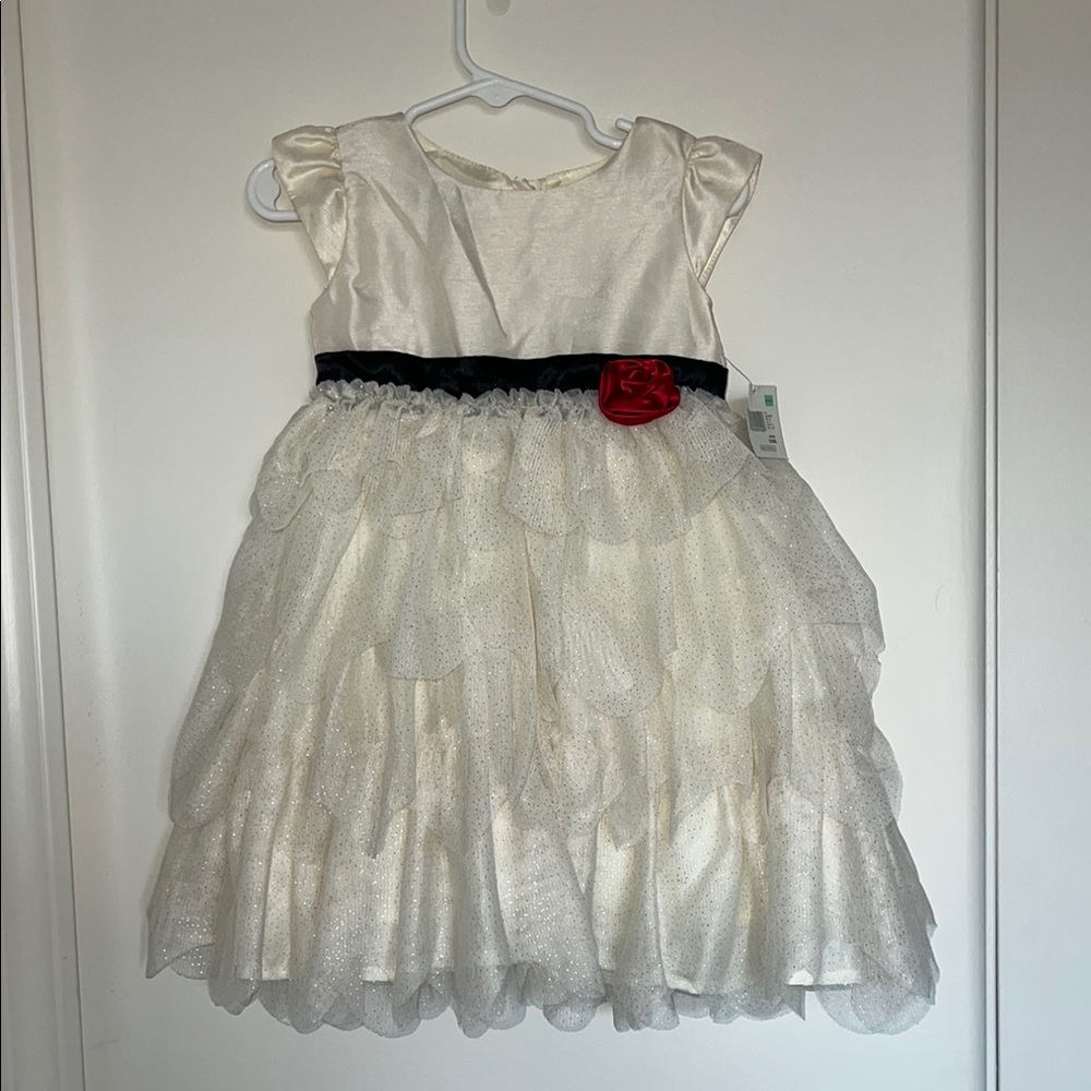 New - Holiday Editions Cream and Black Formal Dress with Red Accent